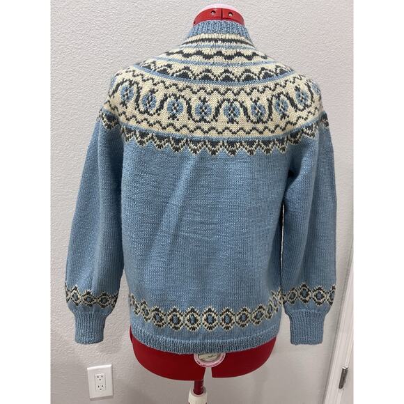 Norway Design Handknitted Wool Cardigan Sweater Fair Isle Nordic Pattern - Picture 4 of 8